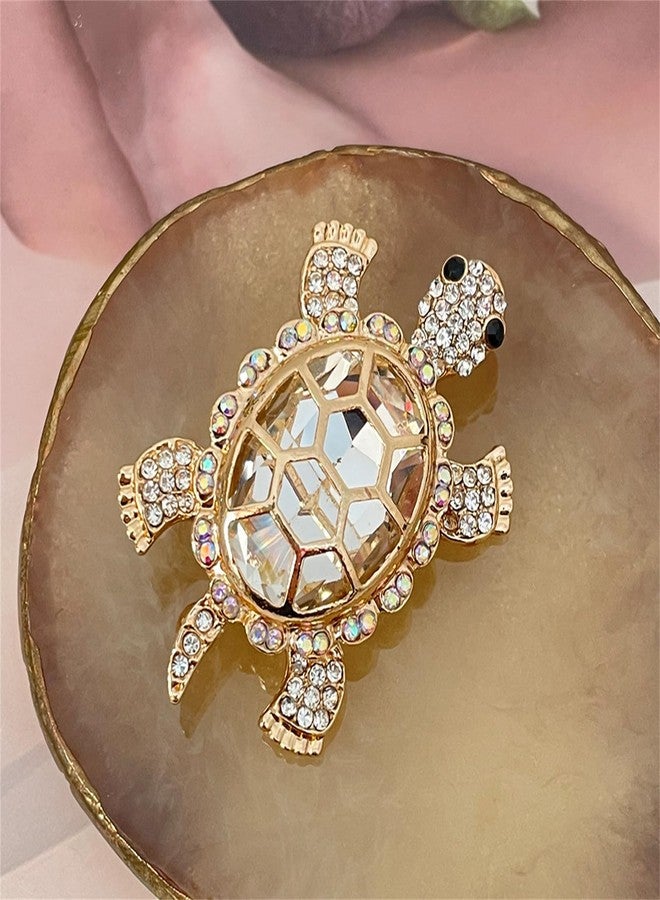 WCRAZYE Rhinestones Turtle Brooch Pin for Women Girls Cute Green Crystal Ocean Sea Marine Animals Tortoise Lapel Pin Dress Accessories Boutonniere Corsage for Hat Bag Gold Tone Great Gift for Wife Sisters Friends Daily Wear Dating (White) - Image 5